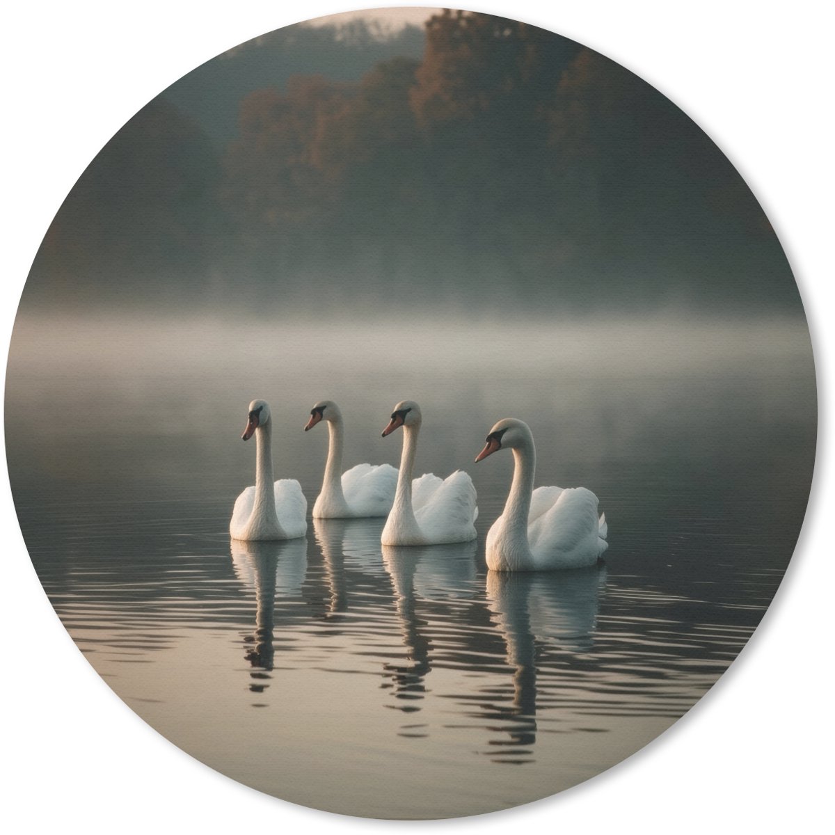 Muismat rond 20x20 cm - Mousepad Zwanen - Wit - Water - Mist - Ronde muismatten