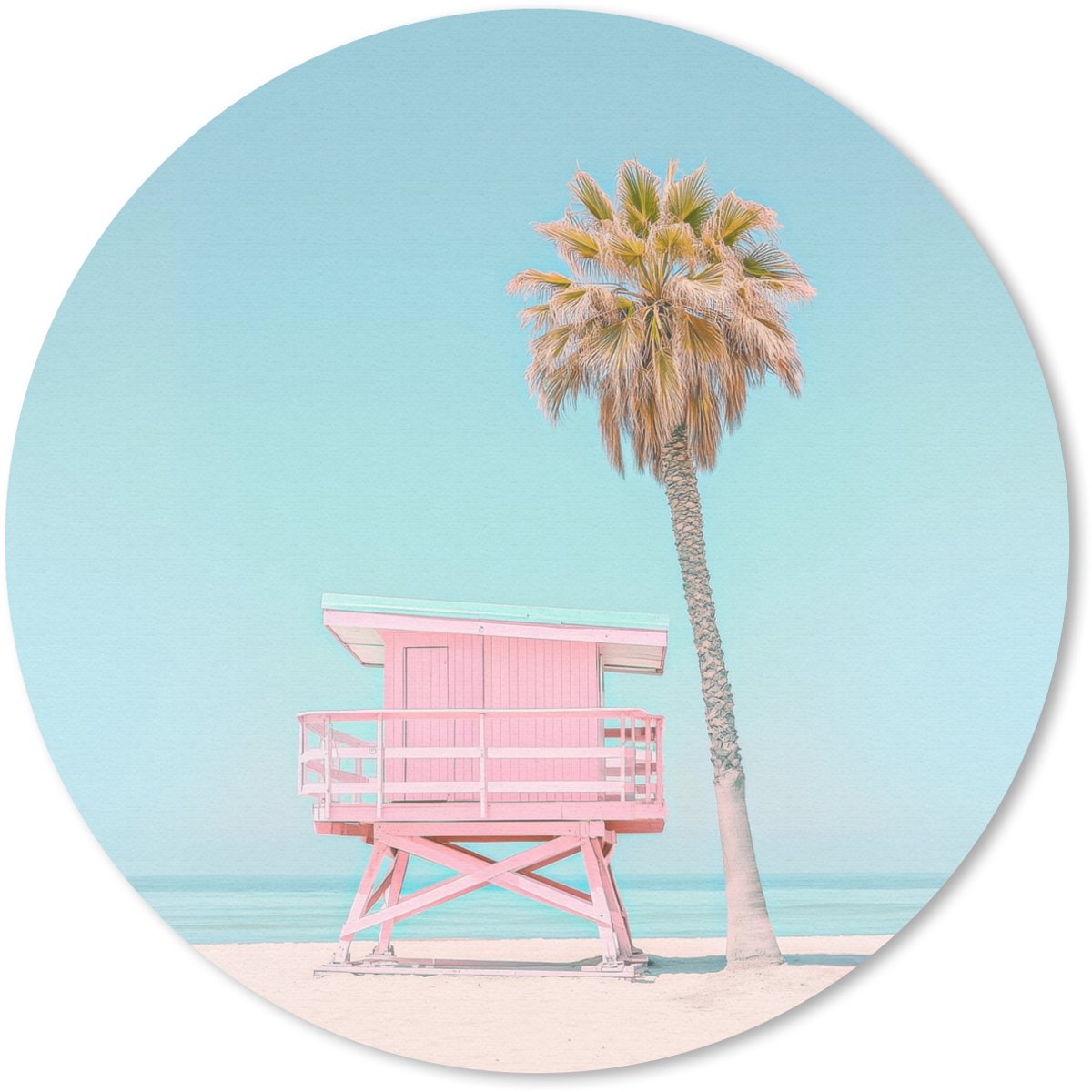 Muismat rond 20x20 cm - Mousepad Palmboom - Strandhuis - Roze - Ronde muismatten