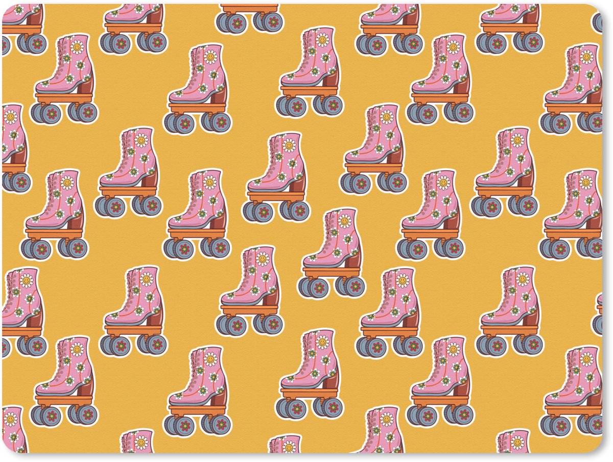 Muismat 23x19 cm - Mousepad Geel - Rolschaatsen - Patroon - Muismatten