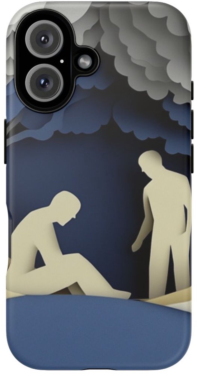 Papieren Knipkunst van Twee Mannen in Bos – Telefoonhoesje Geschikt voor iPhone 16