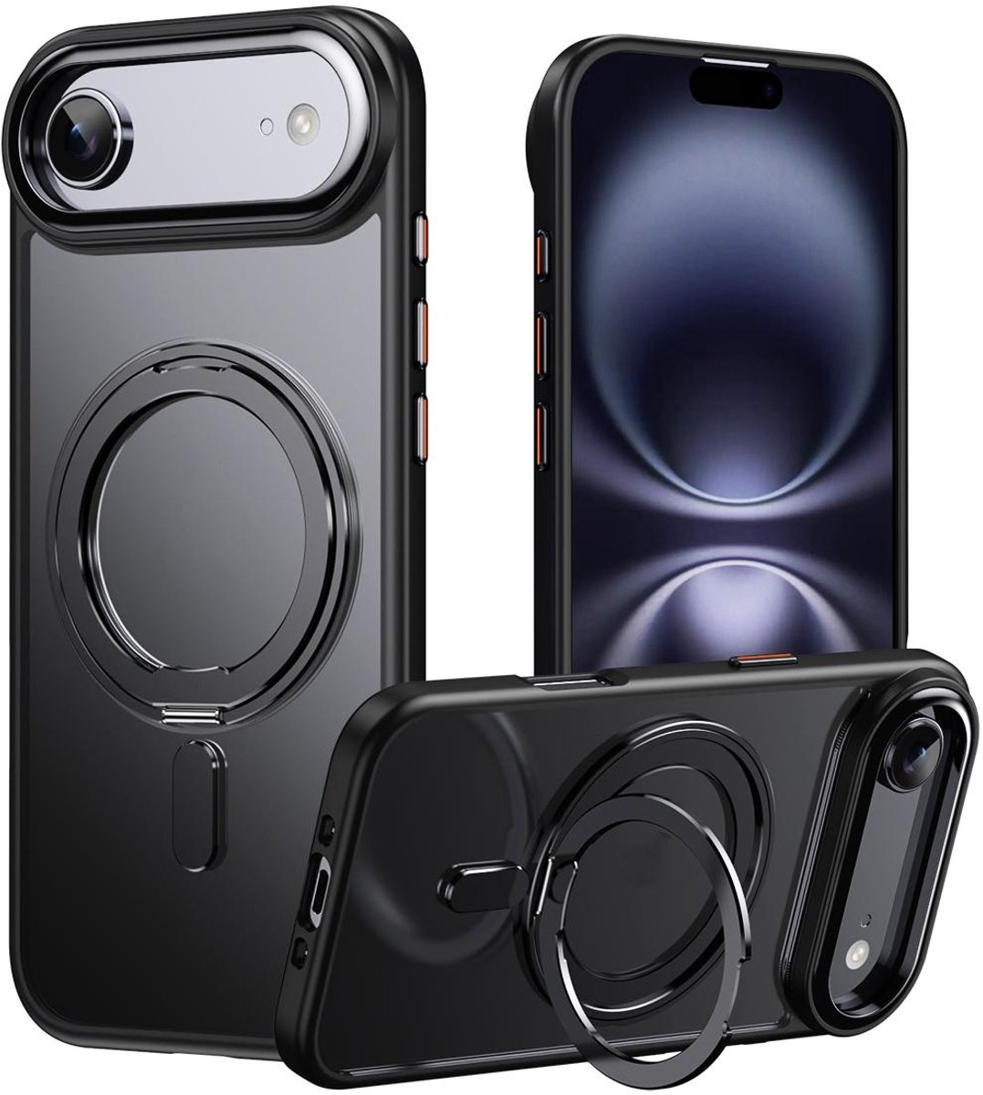 Mobigear Hoesje geschikt voor Apple iPhone Air MagSafe Telefoonhoesje Hardcase | Mobigear Frosted Mag Backcover met Standaard | Geschikt voor MagSafe | Geschikt voor Draadloos Opladen met Magnetische Ring | Geschikt voor MagSafe Case - Zwart