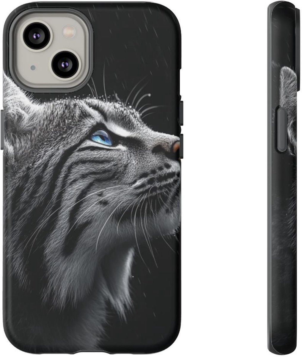 Zwart-Witte Lynx met Blauwe Ogen – Telefoonhoesje Geschikt voor iPhone 14