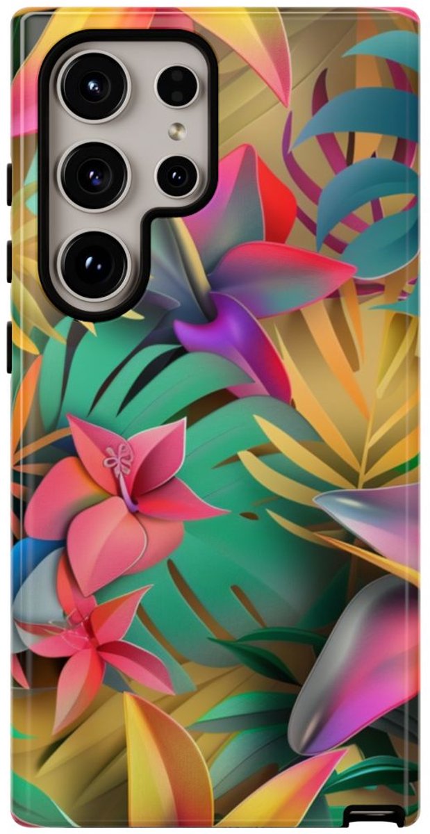 Levendig Tropisch Bloemenpatroon – Telefoonhoesje Geschikt voor Samsung Galaxy S24 Ultra