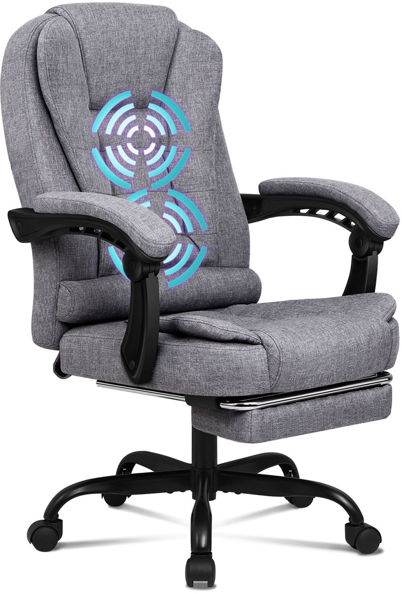 Computer/gaming bureaustoel, stoel met hoge rugleuning en lendensteun, zwenkwielstoel, 1 stuk, leer, intrekbare voetsteun, 5 massagemodi, USB-poort - Computer/gaming - €119,99