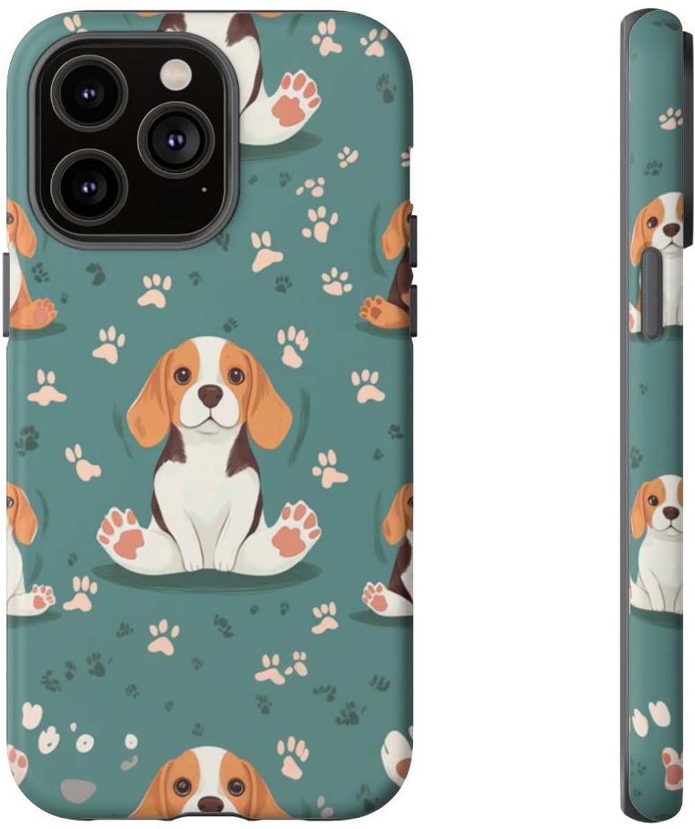 Beagles met Pootafdrukken Patroon – Telefoonhoesje Geschikt voor iPhone 14 Pro Max