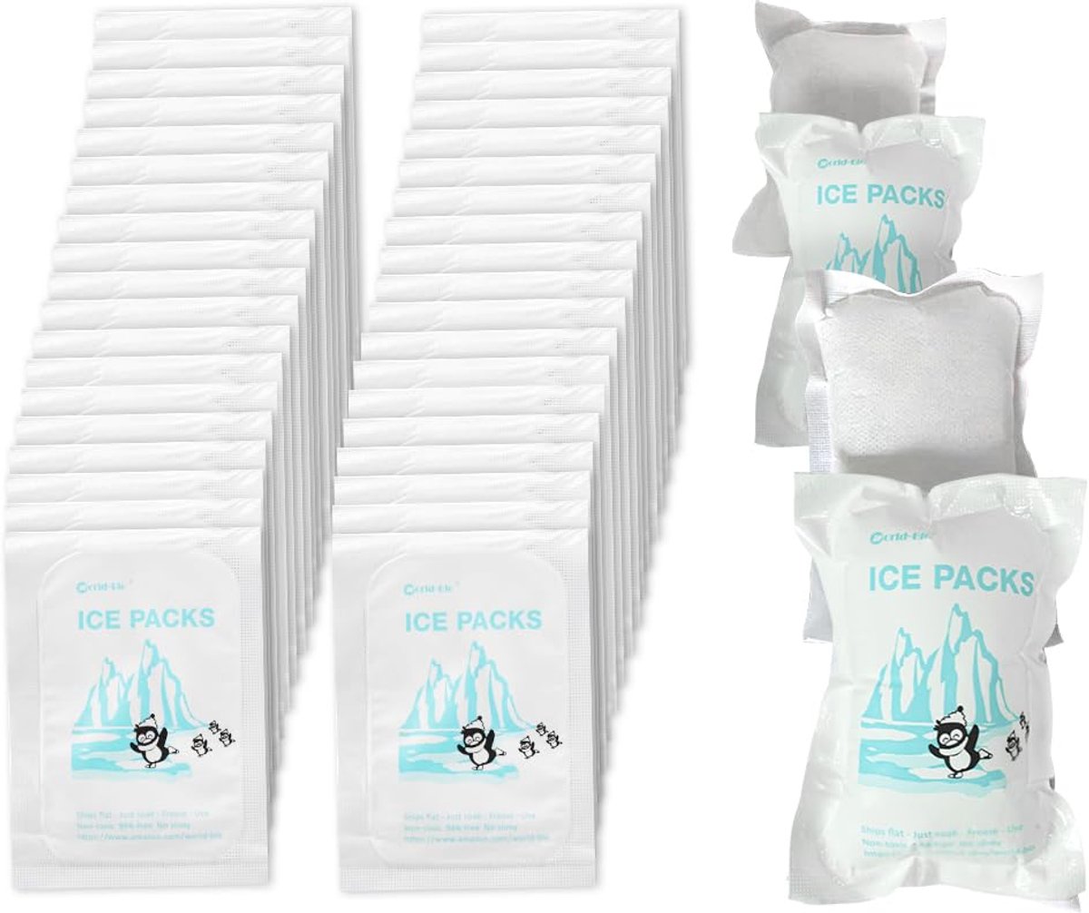 World-Bio 50 stuks koelelementen voor verzending, koelelementen voor transport en vriezers - Geschikt voor lunchboxen, reiskoelboxen, kampeerkoeltassen, herbruikbare koelmatten, Afmetingen - 12,0 x 8,4 cm