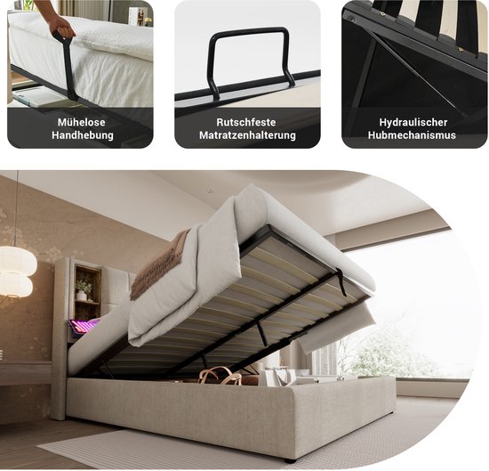 Bedframe met opbergruimte LED kunstleer cappuccino 160x200 cm Bedframe met opbergruimte LED kunstleer cappuccino 160x200 cm