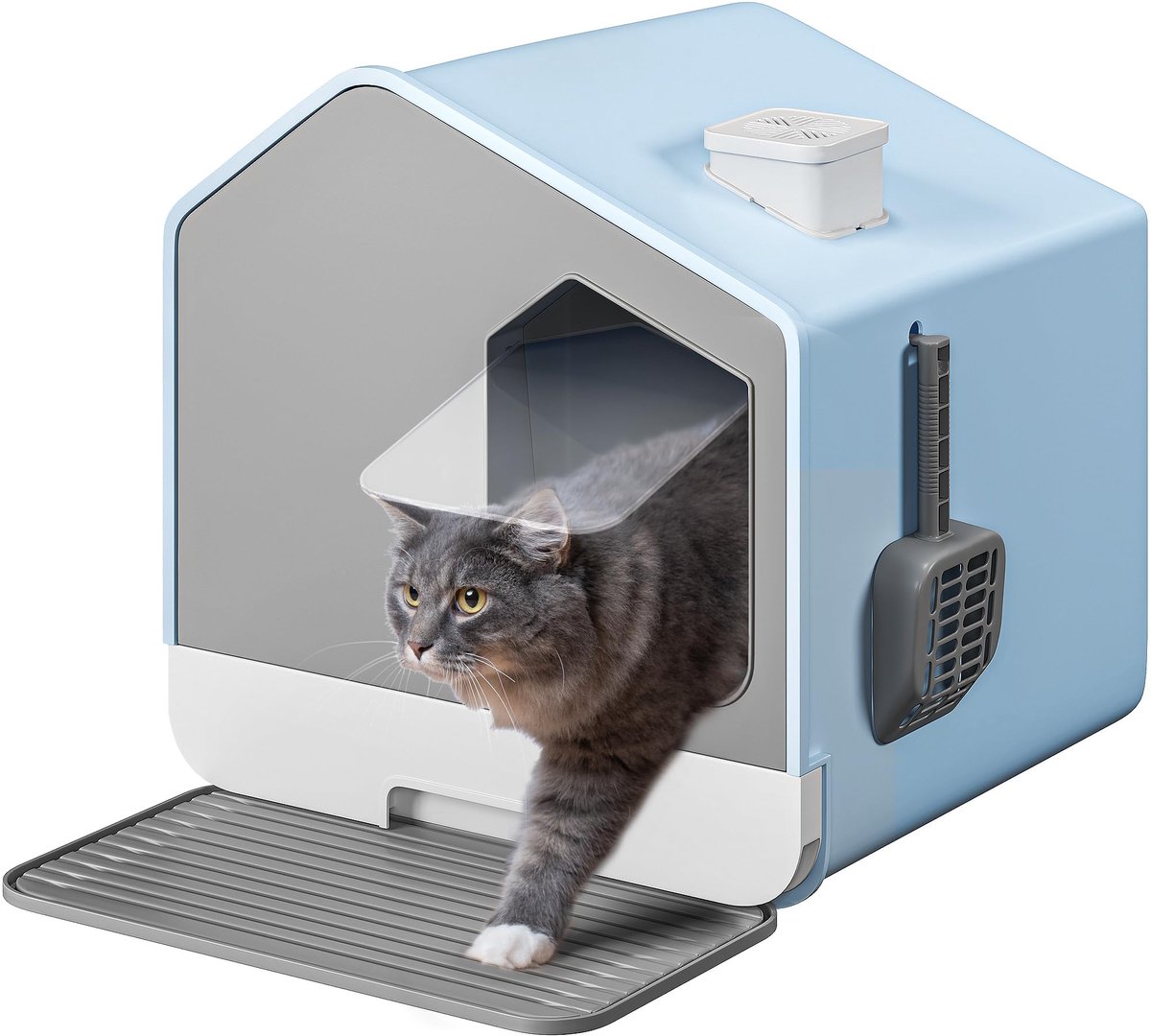 YITAHOME Kattenbak met kap, Kattenbak met deksel, Schep, Kattenbak, Eenvoudig te reinigen, Verborgen kattenbak, Kattenbak, Overdekte kattenbak, Hoge zijkanten (blauw)