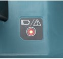 Waarschuwingslampje en batterij-indicator met rode lamp op een teal apparaat.