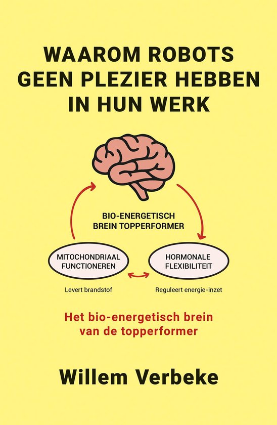 Boekomslag met de tekst "Waarom robots geen plezier hebben in hun werk" en een illustratie van een brein.