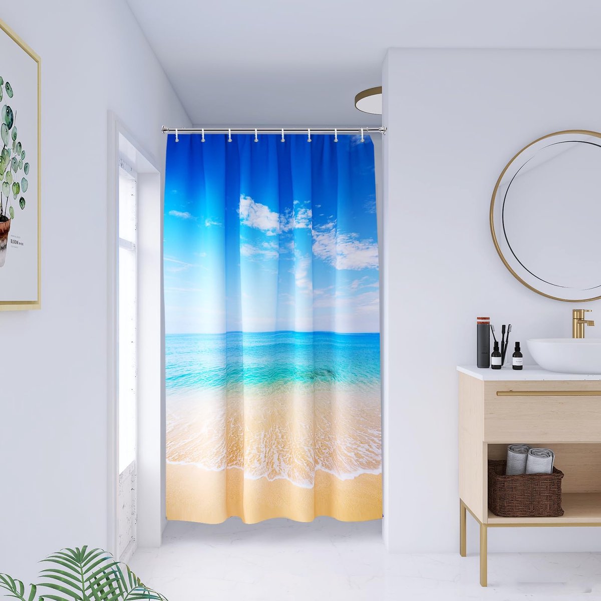 Ibenzoa® Strandthema Douchegordijn 120x200 cm met Oceaangolf en Schimmelbestendig Textiel