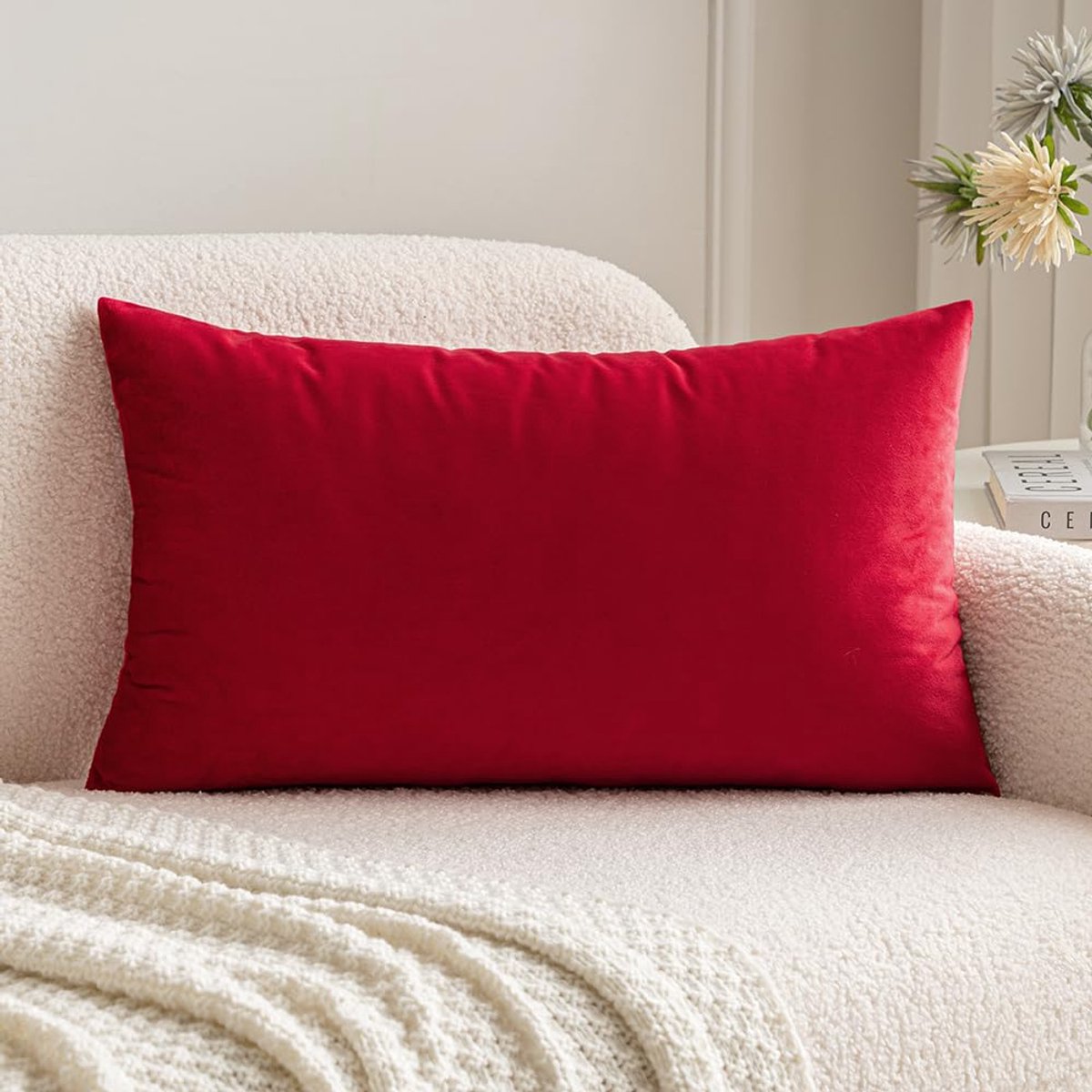 Ibenzoa Fluwelen kussensloop met verborgen ritssluiting voor stijlvolle inrichting rood
