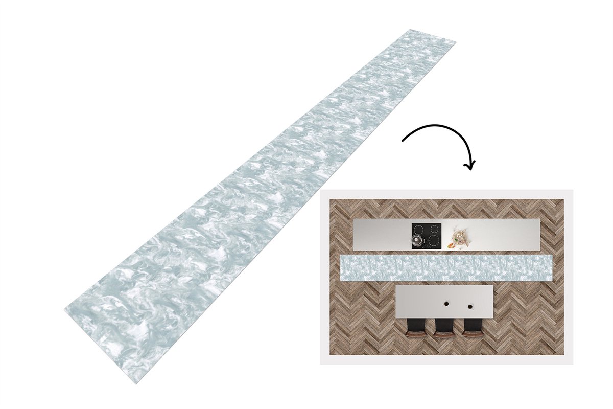 KitchenYeah Keukenloper 480x60 cm - Keukenmat vinyl Grijs - Marmer print - Verf - Patroon - Keukenmatten loper - Keuken vloerkleed tapijt