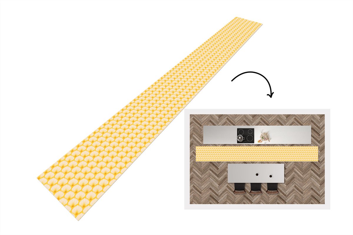KitchenYeah Keukenloper - Keukenmat vinyl Art Deco - Design - Schelp - Geel - Keukenmatten loper - Keuken vloerkleed tapijt, foto 8