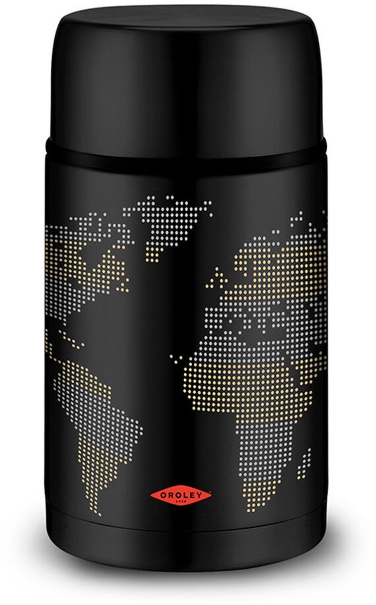 Thermos voor voedsel Oroley Zwart Roestvrij staal 1 L Wereldkaart