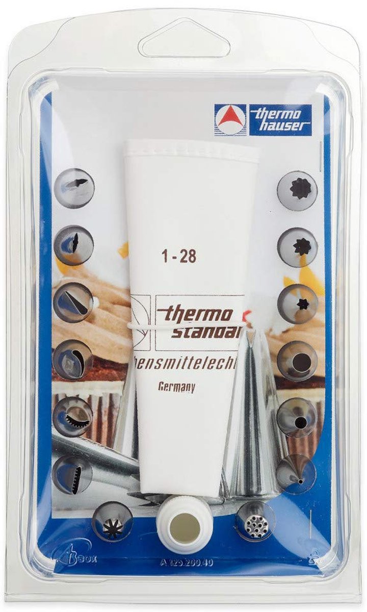 Thermohauser herbruikbare spuitzakkenset van katoen STANDARD, 16-delig (spuitzak, adapter, 14 spuitmondjes)
