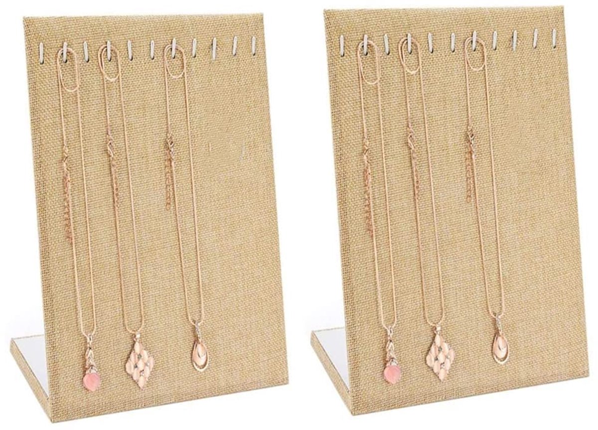 Loopunk 2-pack kettingdisplaystandaards, L-vormige sieradenstandaard in ephedragroen met 24 haken, elegante sieradendisplay voor op tafel