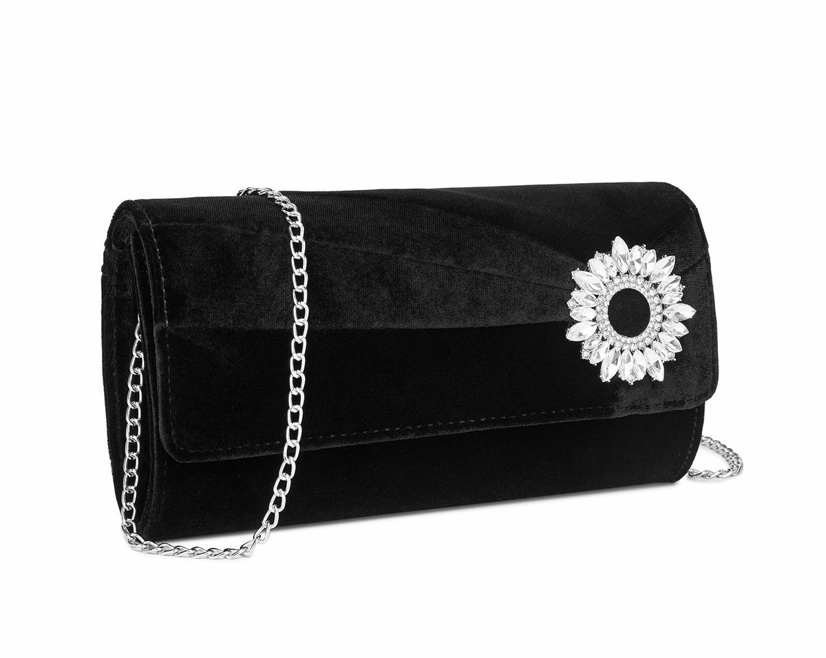 Miss Lulu Clutch Bag Daman Velvet, elegante avondtas met strass-steentjes, handtas voor bruiloften, bruidstas met ketting voor bruiloften, feesten en banketten