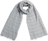 Luchtige sjaal Block Print|Warme unisex shawl|Licht grijs| Geblokt Geruit|Fijne franjes