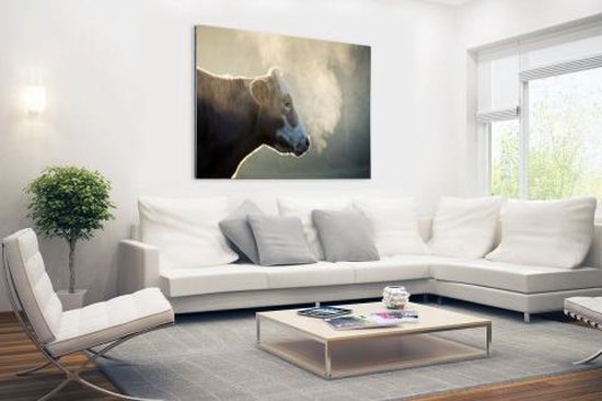 Vache au lever du soleil Aluminium 90x60 cm - Tirage photo sur aluminium (décoration murale en métal)
