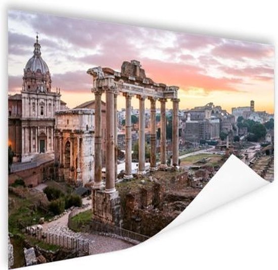 Zonsopgang Romeinse Forum Poster 90x60 cm - Foto print op Poster (wanddecoratie woonkamer / slaapkamer) / Europa Poster