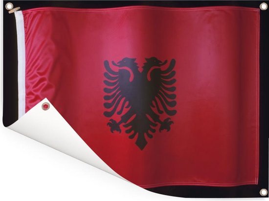 Le drapeau de l'Albanie sur fond noir Affiche de jardin 160x120 cm - Toile de jardin / Toile d'extérieur / Peintures d'extérieur (décoration de jardin) XXL / Groot format!