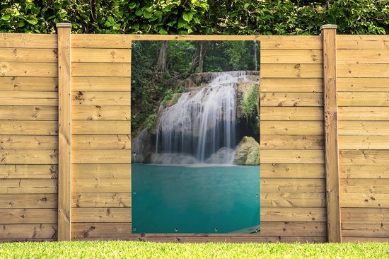 Affiche jardin - Cascade - Water - Nature - Pierre - Arbres - 120x180 cm - Toile jardin - Affiche clôture