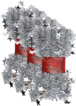 3x morceaux de guirlandes de Noël lametta avec étoiles argentées 200 x 6,5 cm - Guirlandes de Noël/Guirlandes de Noël