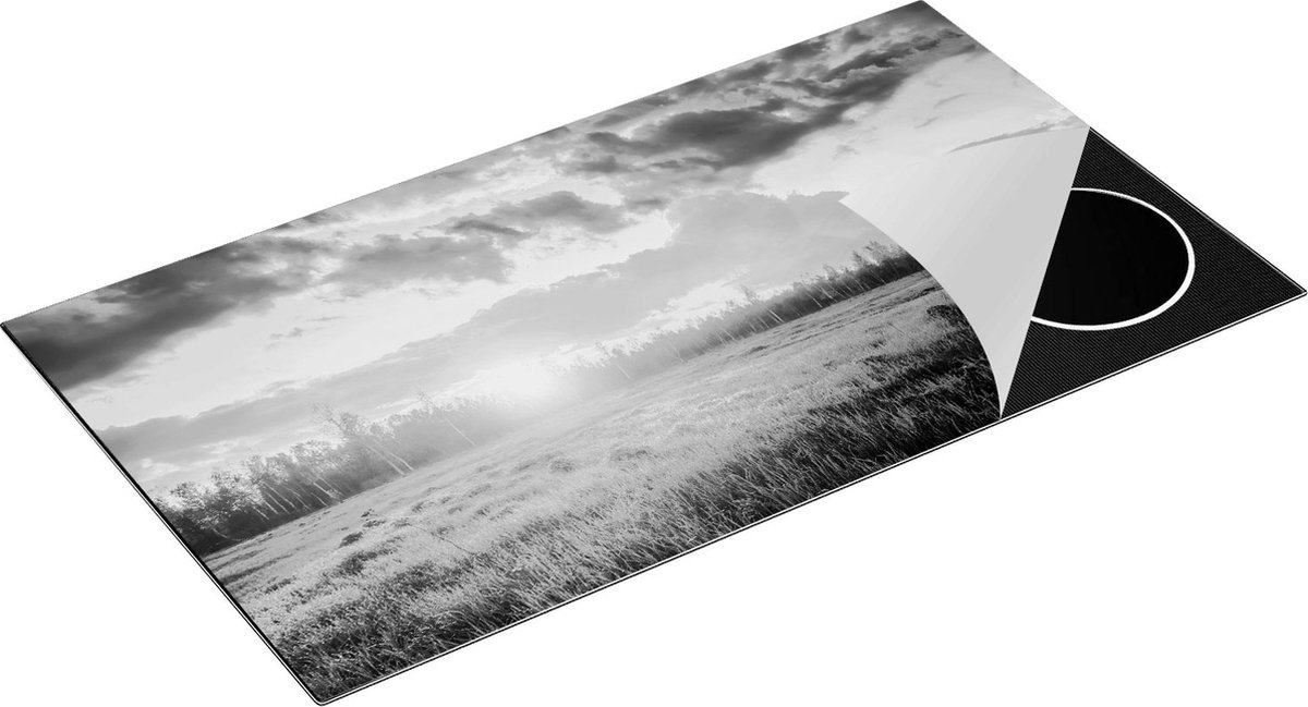 Chefcare Inductie Beschermer Zonsopkomst in het Veld - Zwart Wit - 95x50 cm - Afdekplaat Inductie - Kookplaat Beschermer - Inductie Mat