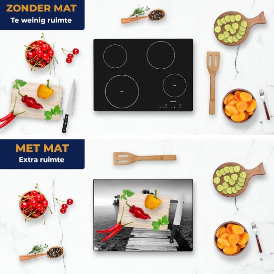 Chefcare Inductie Beschermer Pad op het Water naar een Grieks Eiland - Zwart Wit - 70x52 cm - Afdekplaat Inductie - Kookplaat Beschermer - Inductie Mat
