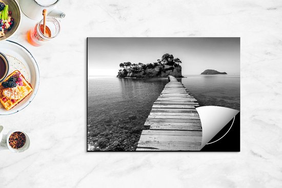 Chefcare Inductie Beschermer Pad op het Water naar een Grieks Eiland - Zwart Wit - 70x52 cm - Afdekplaat Inductie - Kookplaat Beschermer - Inductie Mat