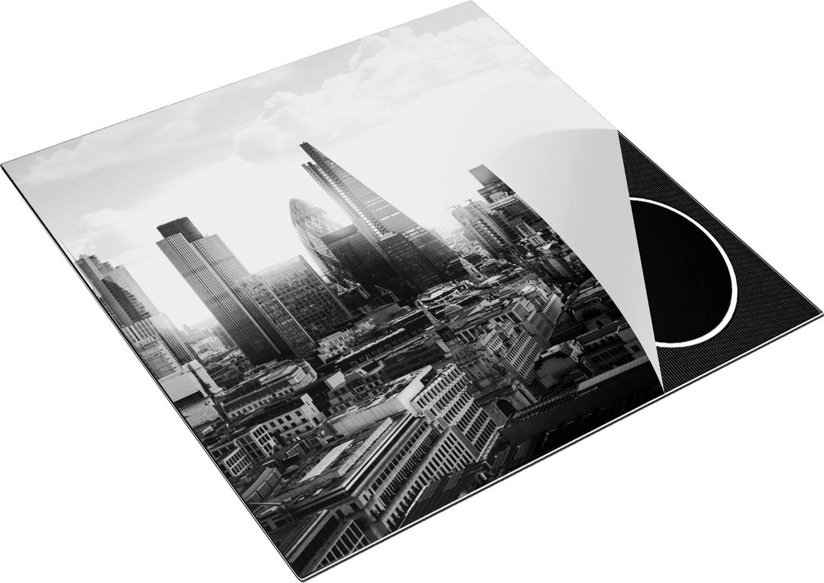 Chefcare Inductie Beschermer Londen bij Zonsondergang in een Moderne Wijk - Zwart Wit - 78x78 cm - Afdekplaat Inductie - Kookplaat Beschermer - Inductie Mat