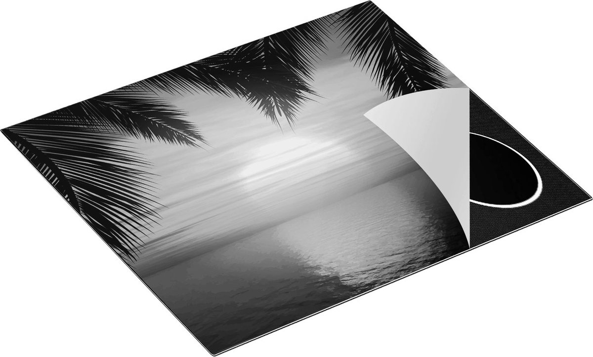 Chefcare Inductie Beschermer Zonsondergang op het Strand met Palmbomen - Zwart Wit - 59x52 cm - Afdekplaat Inductie - Kookplaat Beschermer - Inductie Mat