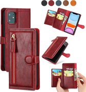 Bookcase Geschikt voor: iPhone 13 Pro Max met ritssluiting - Hoesje Flipcover - Magnetisch - 5 kaarten houder - Rood