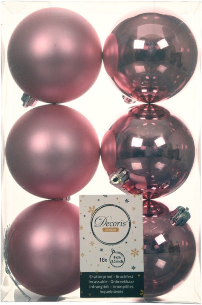18x stuks kunststof kerstballen lippenstift roze 8 cm - Mat/glans - Onbreekbare plastic kerstballen
