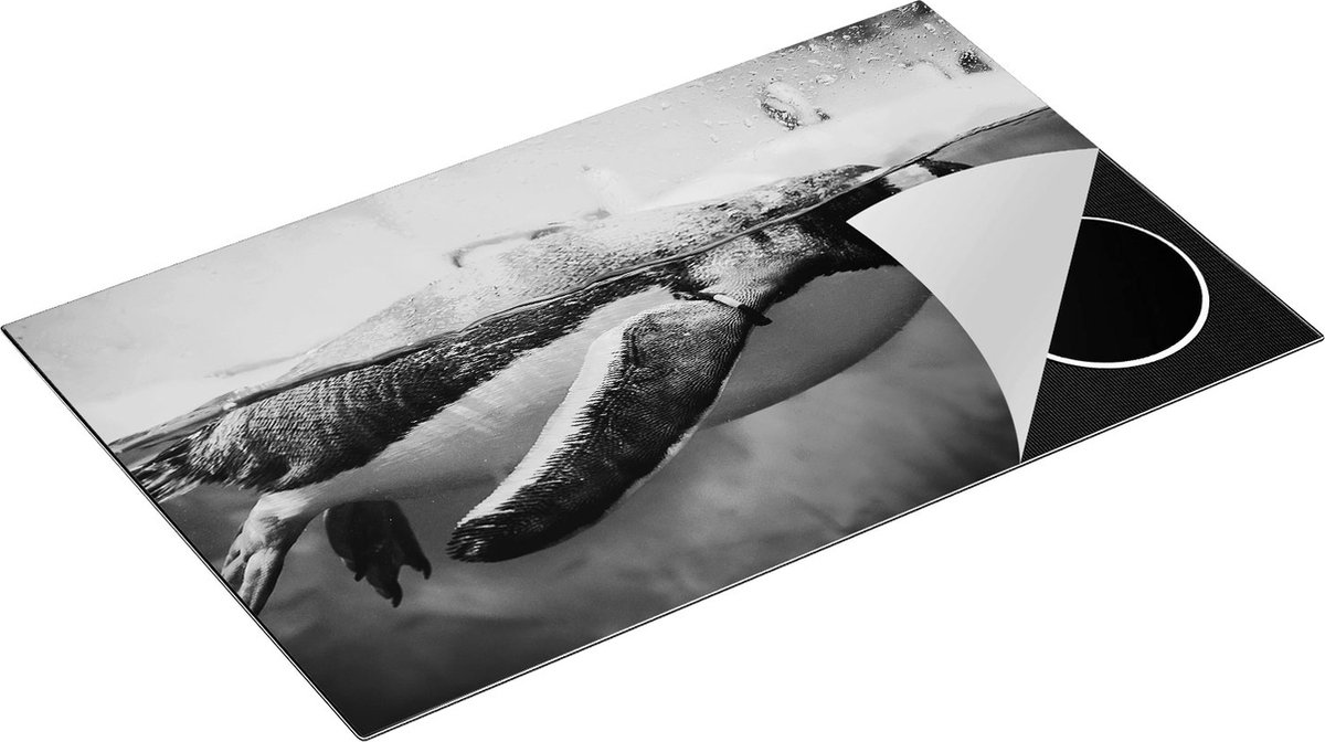 Chefcare Inductie Beschermer Pinguïn Zwemt in het Water - Zwart Wit - 85x55 cm - Afdekplaat Inductie - Kookplaat Beschermer - Inductie Mat