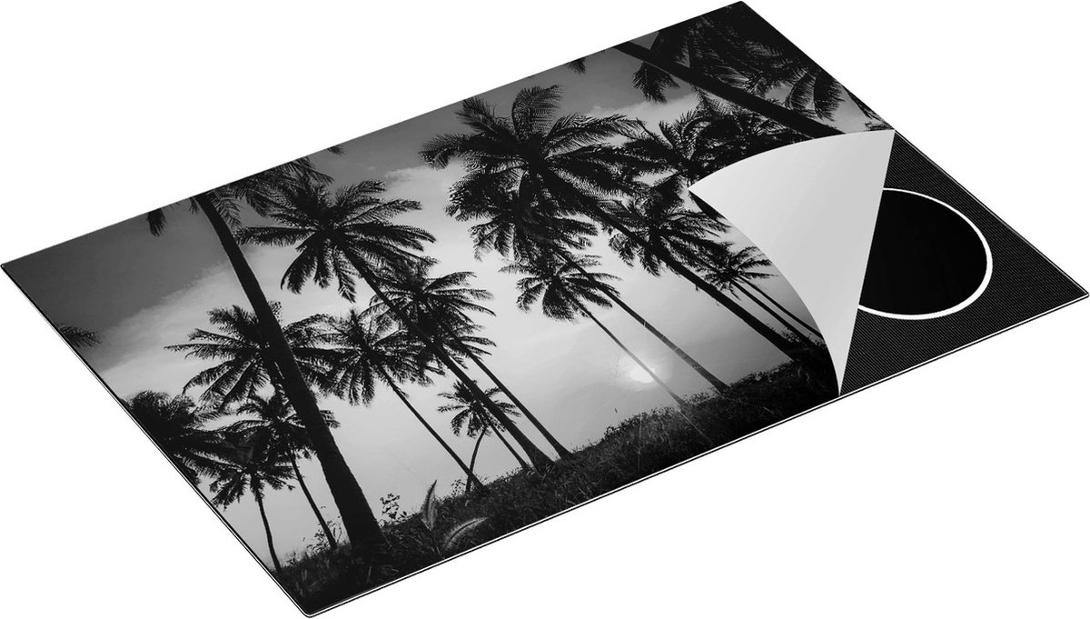 Chefcare Inductie Beschermer Palmbomen op het Strand bij Zonsondergang - Zwart Wit - 78x52 cm - Afdekplaat Inductie - Kookplaat Beschermer - Inductie Mat