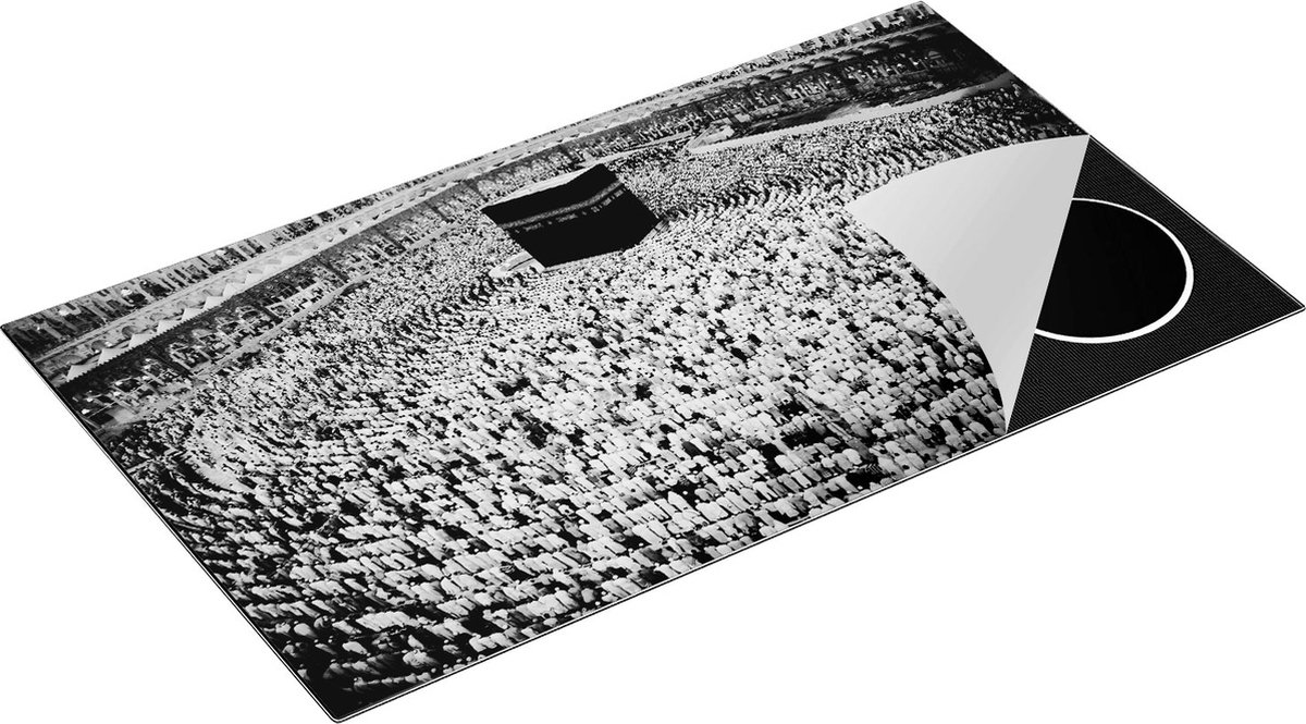 Chefcare Inductie Beschermer Zwarte Steen in Mekka met Biddende Moslims - Zwart Wit - 90x52 cm - Afdekplaat Inductie - Kookplaat Beschermer - Inductie Mat