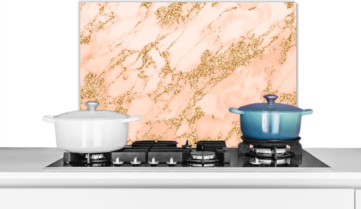Spatscherm keuken - Glitter - Marmerlook - Goud - Roze - Design - Spatwand - 60x40 cm - Muurbeschermer