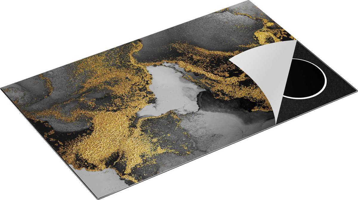 Chefcare Inductie Beschermer Abstracte Kunst - Donker Goud Marmer - 85x50 cm - Afdekplaat Inductie - Kookplaat Beschermer - Inductie Mat