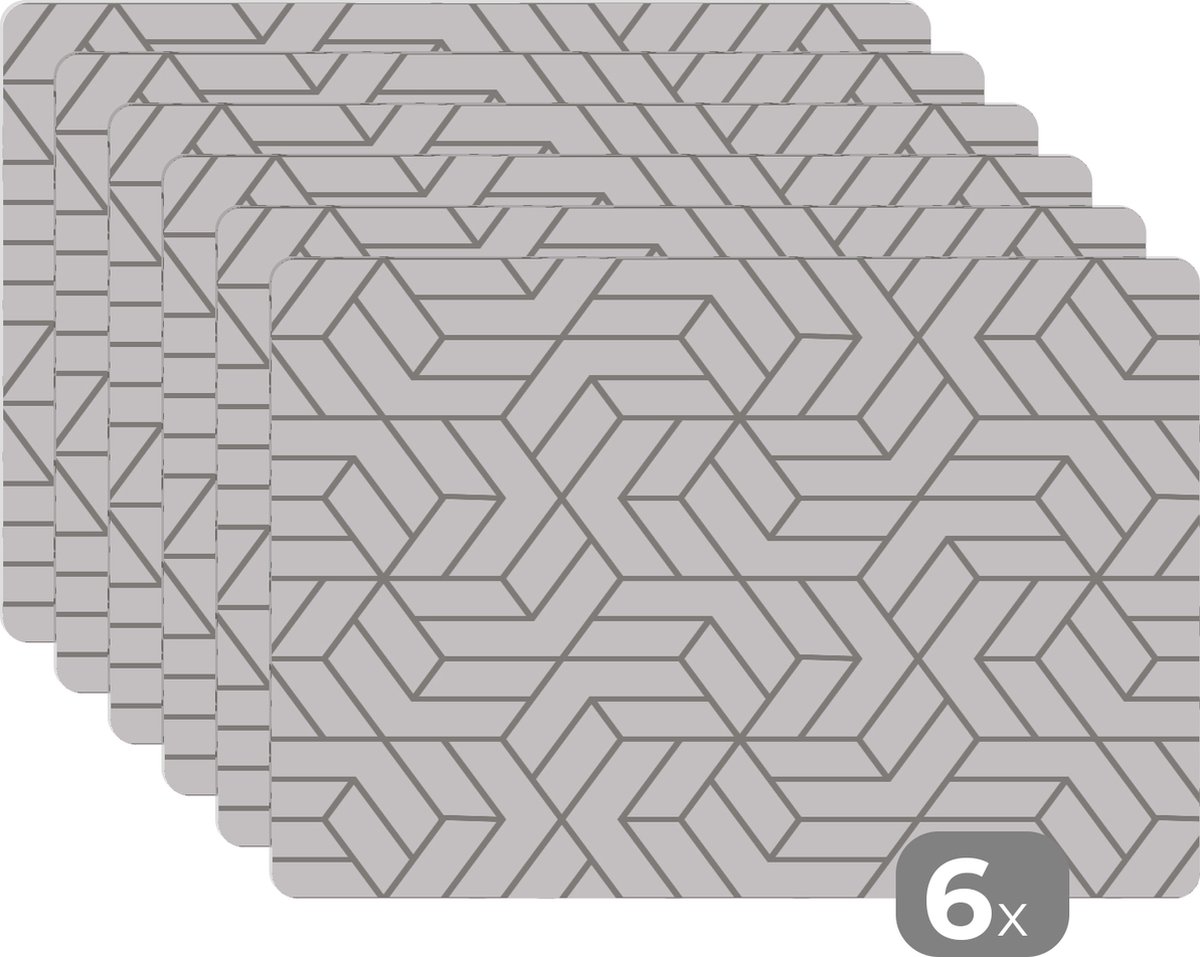 Onderleggers- Placemat - Patronen - Design - Zwart - Wit - Geometrie - 45x30 cm - Placemats - 6 stuks