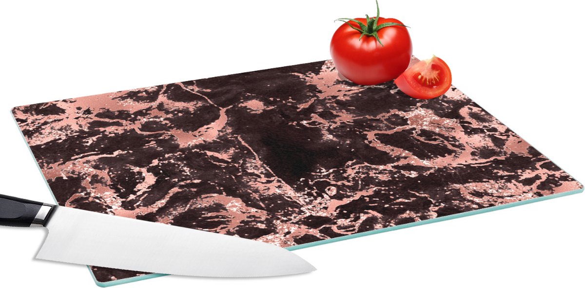 Glazen Snijplank - 39x28 - Marmer - Rose goud - Stenen - Snijplanken Glas