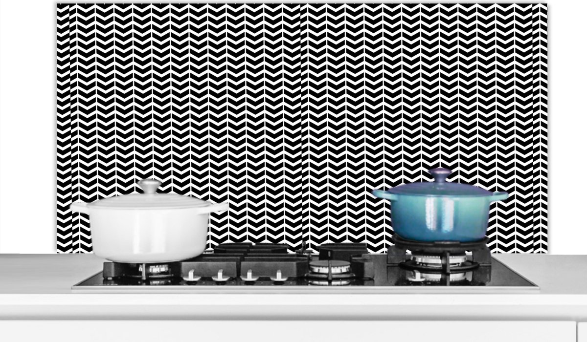 Spatscherm - Achterwand keuken - Design - Patronen - Zwart - Wit - Keuken - 120x60 cm
