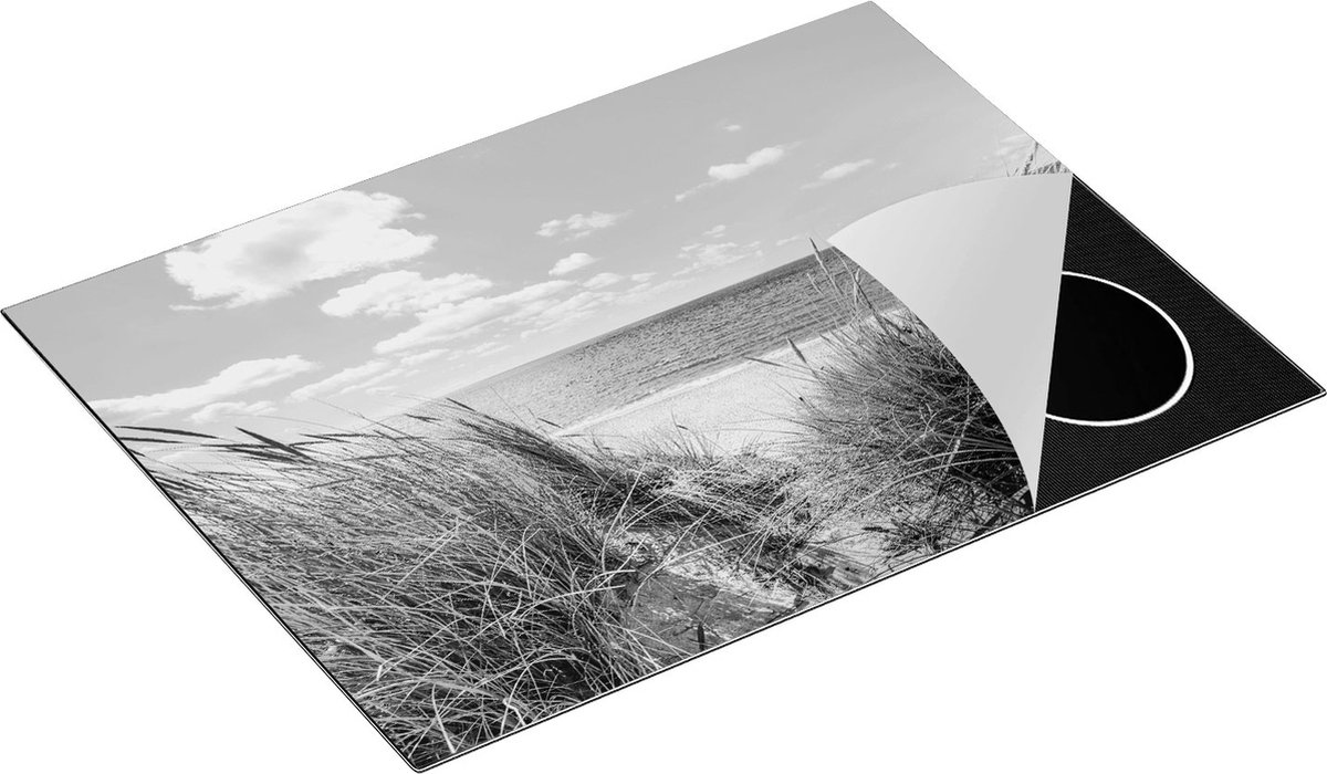 Chefcare Inductie Beschermer Strand en Zee vanuit Duinen - Zwart Wit - 70x52 cm - Afdekplaat Inductie - Kookplaat Beschermer - Inductie Mat