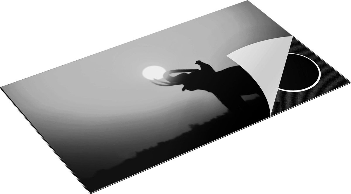 Chefcare Inductie Beschermer Silhouet van een Olifant bij Zonsondergang - Zwart Wit - 90x55 cm - Afdekplaat Inductie - Kookplaat Beschermer - Inductie Mat