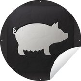Tuincirkel Een illustratie van een varken op een zwarte achtergrond - 90x90 cm - Ronde Tuinposter - Buiten
