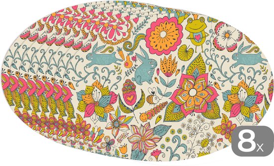 Napperons ovales - Sets de table - Sets de table ovales - Fille - Lapin - Grenouille - Motifs - Fille - Kids - Enfants - Enfant - 8 pièces