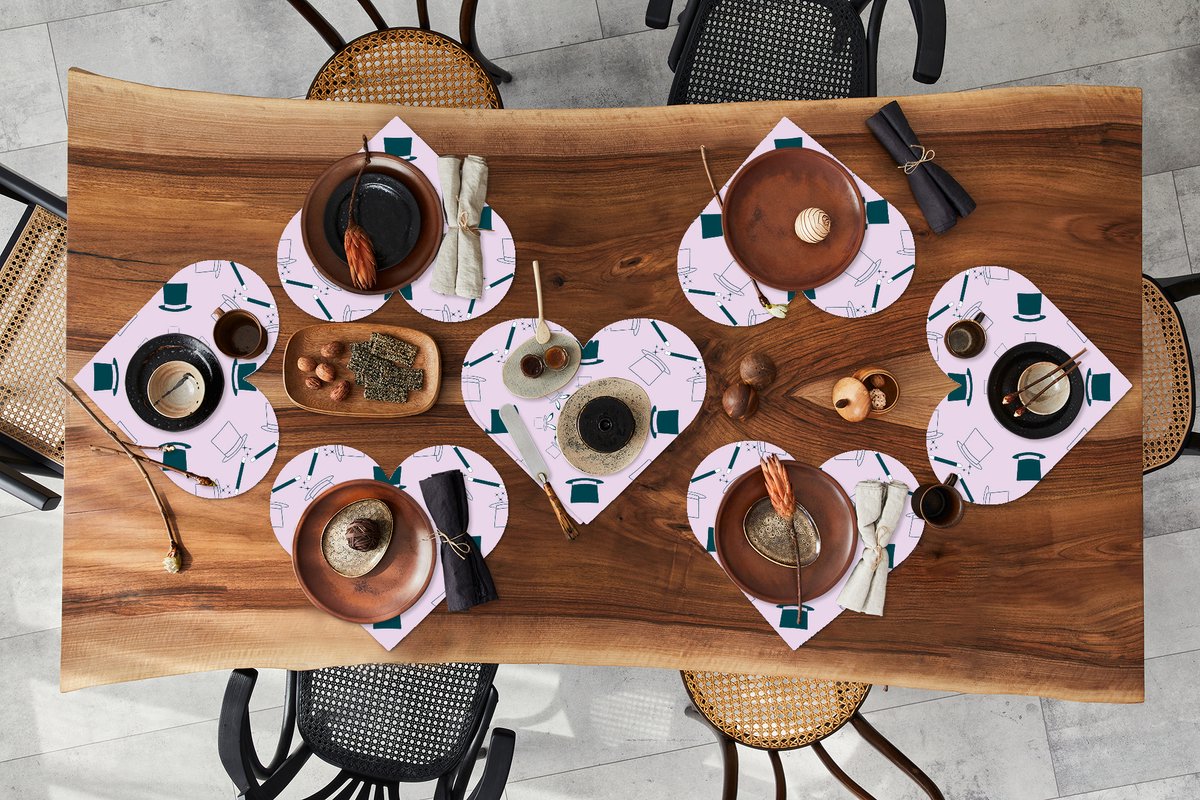 Onderleggers - Placemats - Placemats hartje - Goochelaar - Patronen - Konijnen - 8 stuks