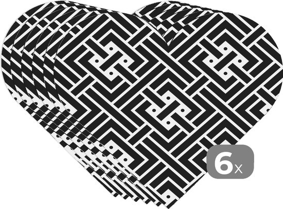 Sous-verres - Napperons - Napperons coeur - Motifs - Zwart Wit - Labyrinthe - 6 pièces