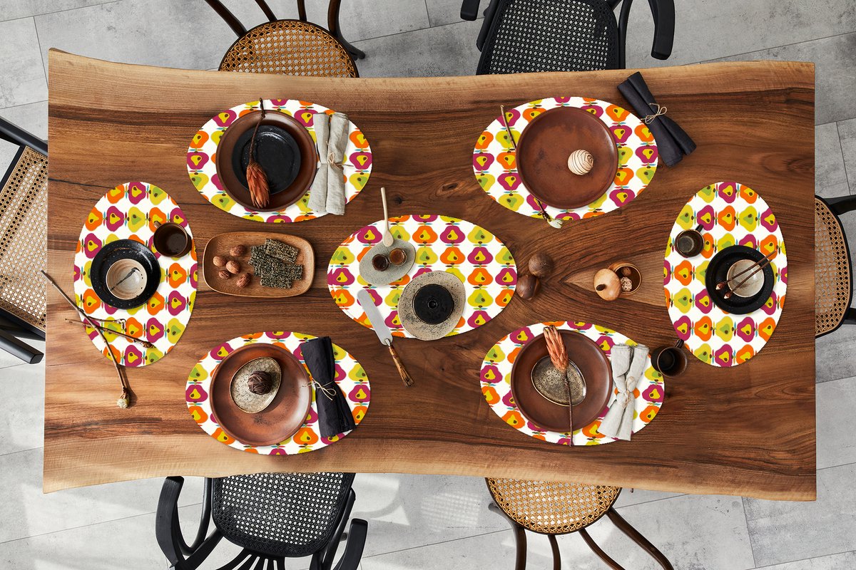 Placemats ovaal - Onderleggers - Ovale placemats - Retro - Design - Peer - Fruit - 8 stuks